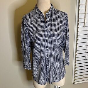 Foxcroft Navy and White Checkered Shirt
